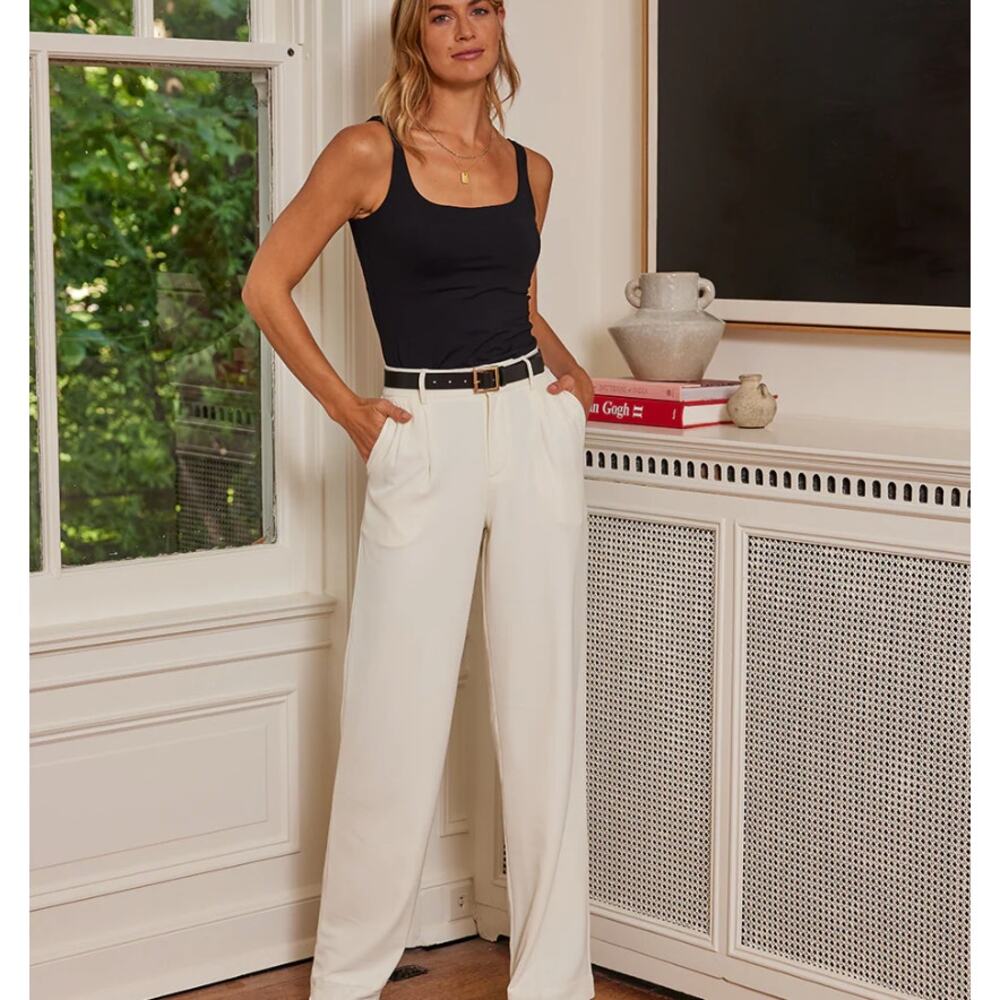 Summersalt The Classic Pleat Straight Leg Trouser Pant Career Office White 18